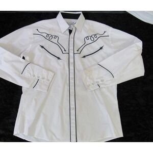 Ace of Diamonds Shirt Mens L  White Black Pearl Snap Button Rope Design